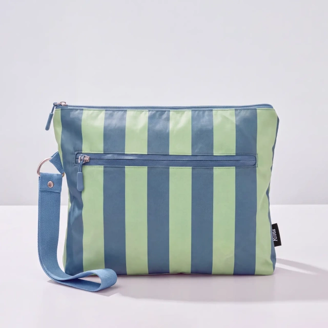 Custom Recycled PET Wet Swimsuit Bag with Wrist Strap | Striped Beach Pouch - CBR342