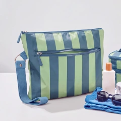 Custom Recycled PET Wet Swimsuit Bag with Wrist Strap | Striped Beach Pouch - CBR342