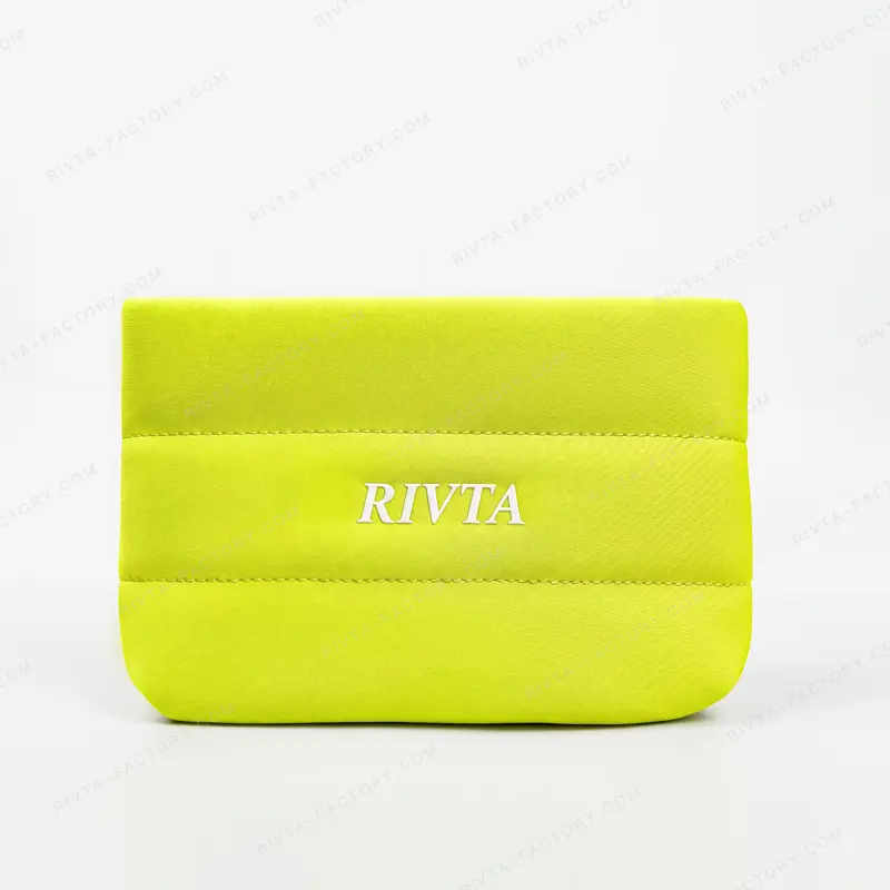 Custom lime green padded neoprene cosmetic pouch with logo for beauty brand OEM project - CBO134