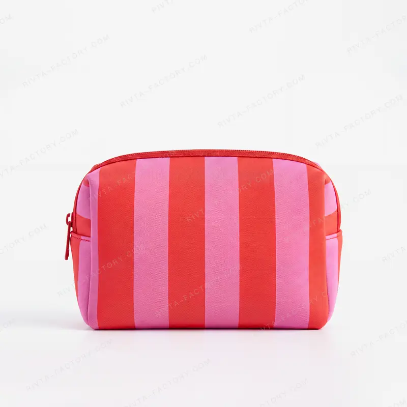 Custom red and pink striped neoprene cosmetic bag for beauty brand OEM project - CBO131