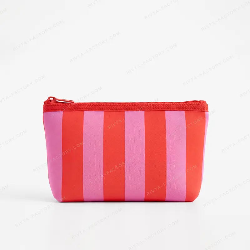 Custom red and pink striped neoprene cosmetic pouch for beauty brand OEM project - CBO130