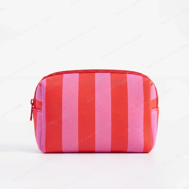 Custom Striped Neoprene Cosmetic Bag | Wholesale Boxy Travel Makeup Pouch Manufacturer - CBO131