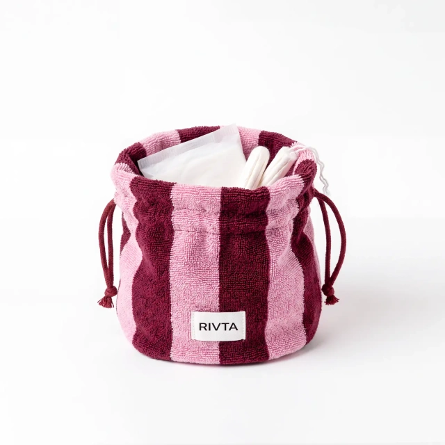 Custom CVC Cotton Towel Period Pouch | Wholesale Drawstring Menstrual Care Bag - CBC224