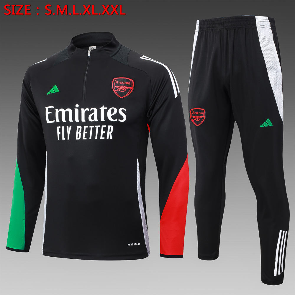 【Adult Training Wear】B884# 2425 Half-pull Arsenal black (red and green on the lower sleeves)