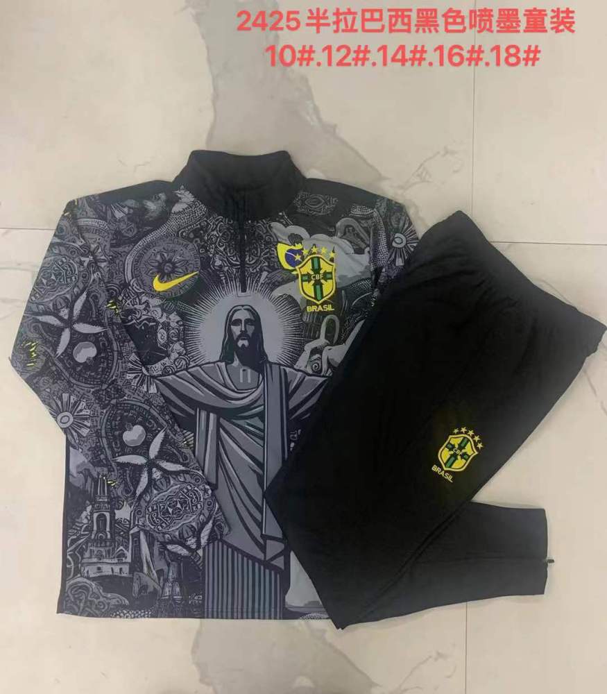 【Kids Kit Training Wear 】E889# 2425 Half-pull Brazilian black inkjet children's clothing