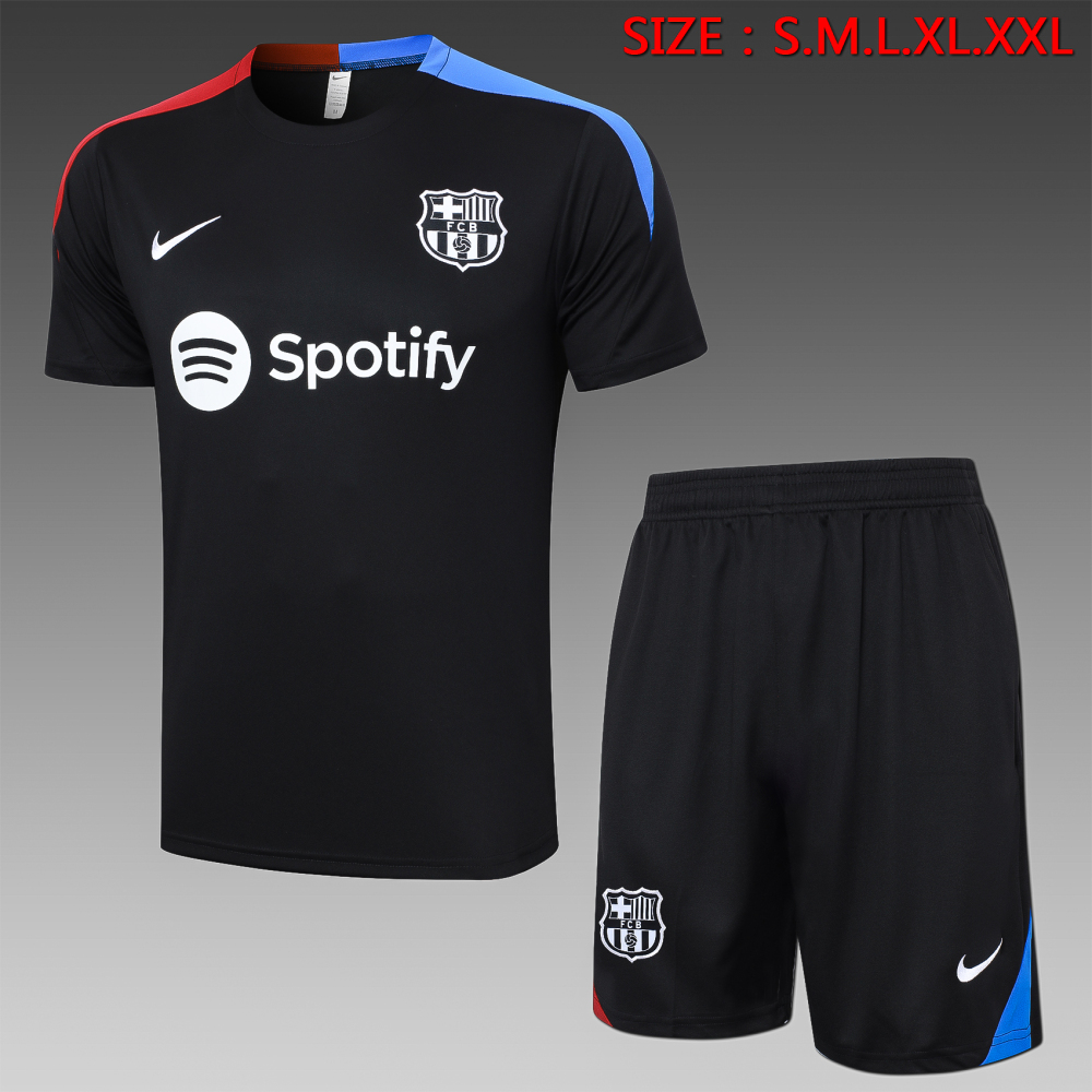 【Adult Training Wear】D961# Short-sleeved 2425 Barcelona black (with shorts)