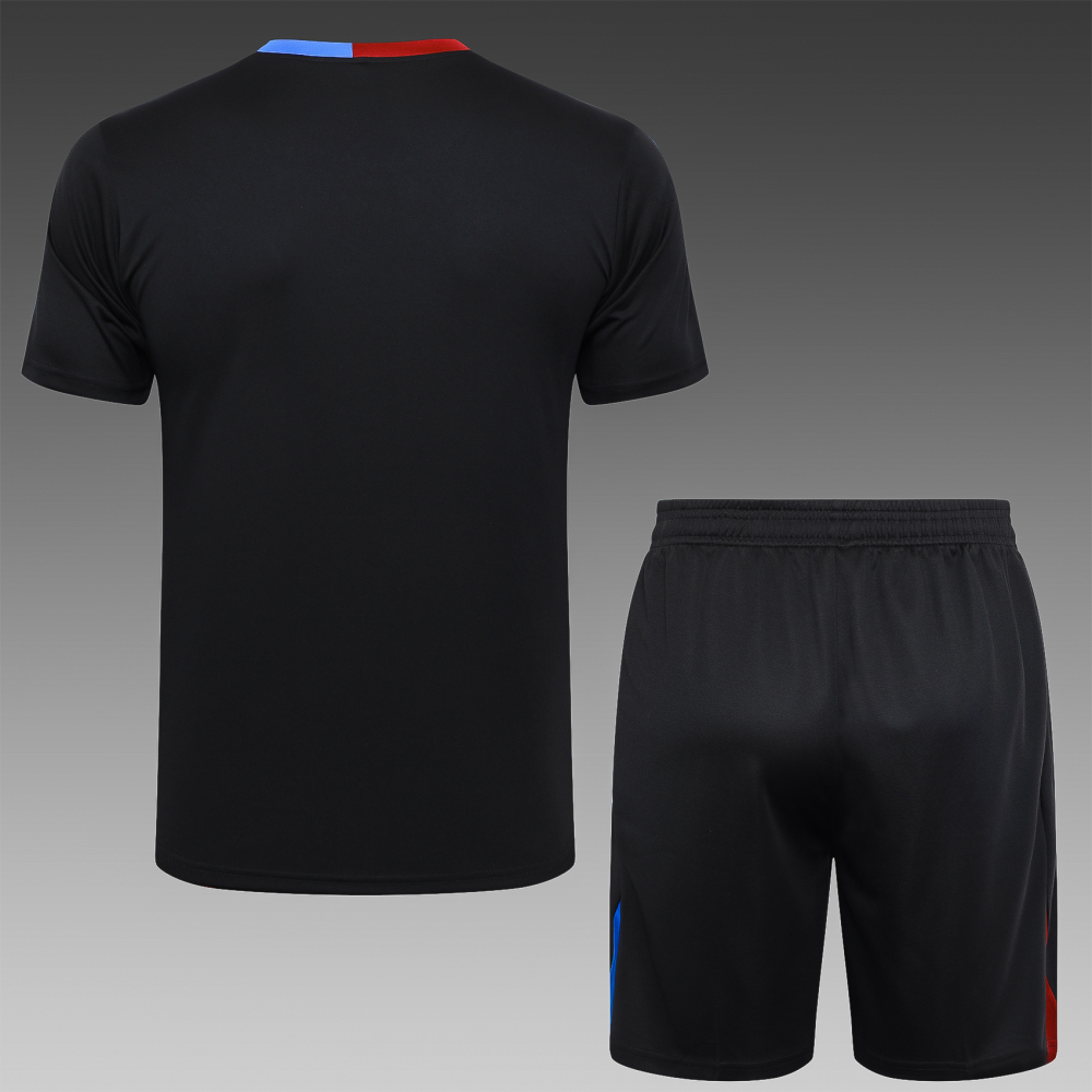【Adult Training Wear】D961# Short-sleeved 2425 Barcelona black (with shorts)