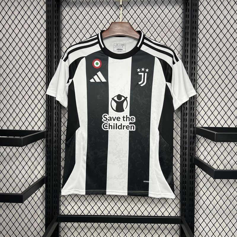 24-25 Juventus Home with Save the Children Sponsor Soccer Jersey