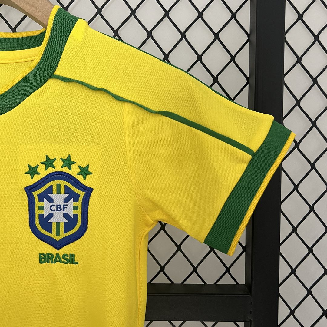 1998 Brazil World Cup Home Retro Jersey Kids Kit +Shorts