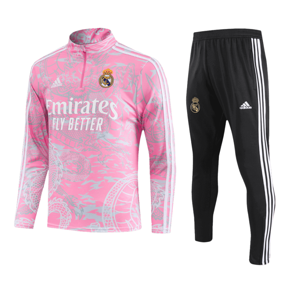 Kids Real Madrid Zipper Sweatshirt Kit(Top+Pants) Pink 2023/24