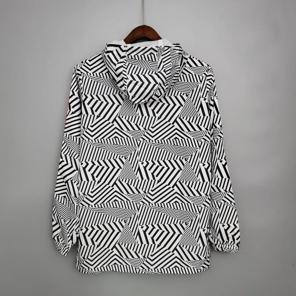 2021/2022 Manchester United Jersey Windbreaker Black-White Stripes