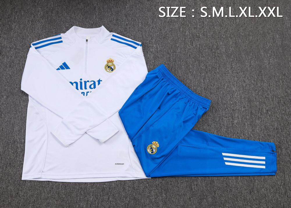 25-26 Real Madrid 1/4 Zipper Sweat Kit(Top+Pants) White