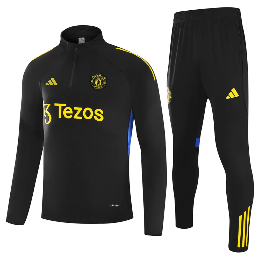 25-26 Manchester United 1/4 Zipper Sweat Kit(Top+Pants) Black