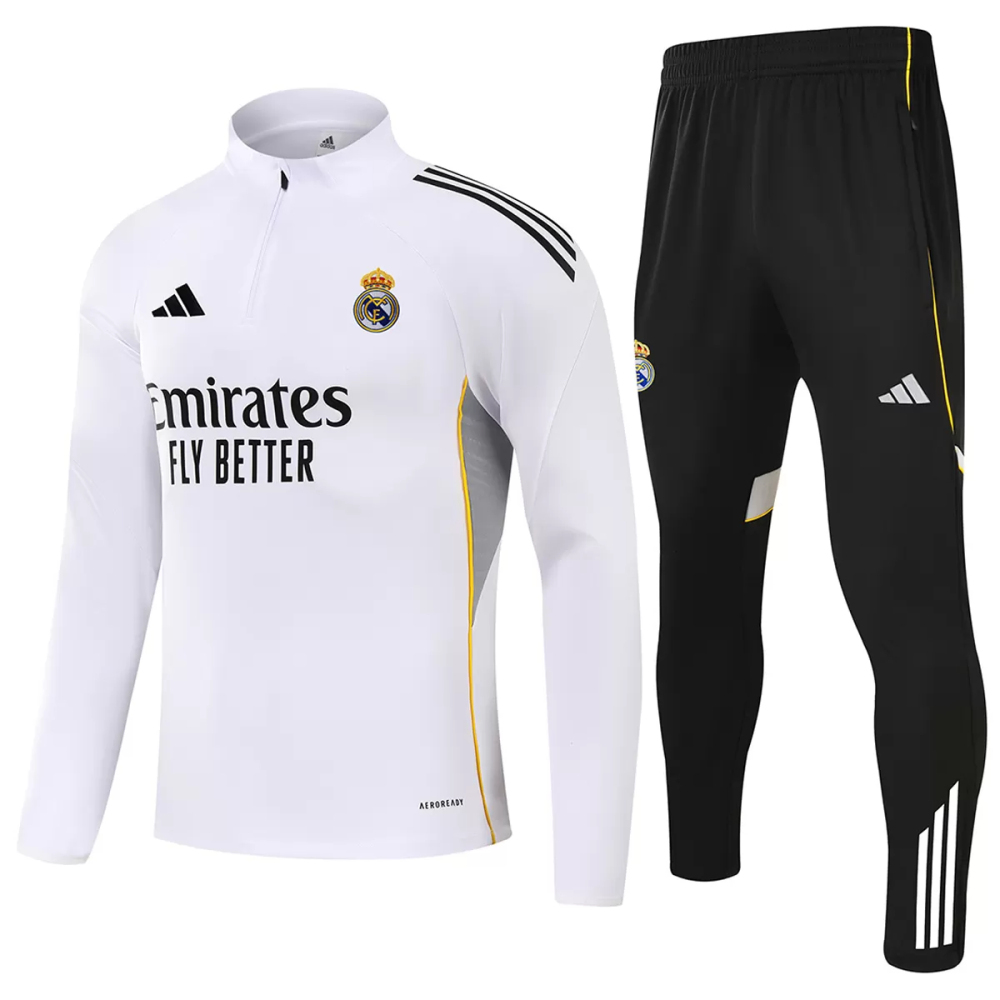 25-26 Real Madrid 1/4 Zipper Sweat Kit(Top+Pants) White