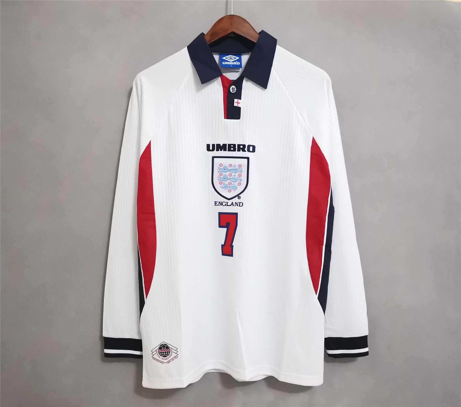 1998 England World Cup Home Retro Jersey Long Sleeve