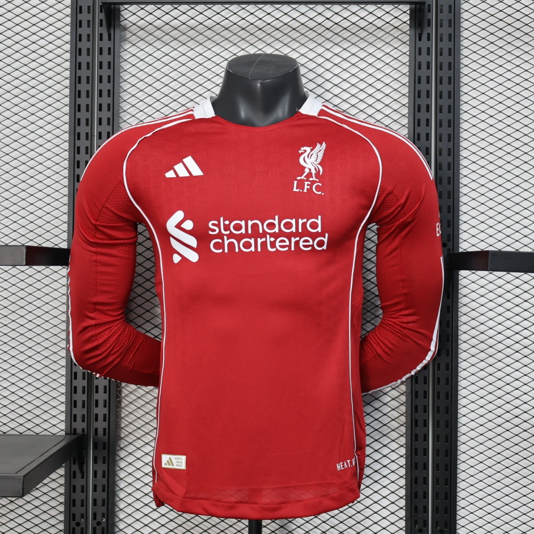 25-26 Liverpool Home Soccer Jersey Player Version Long Sleeve