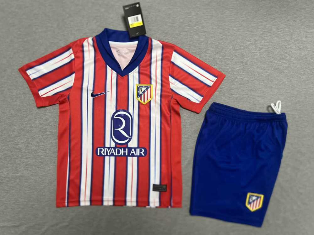 24-25 Atletico Madrid Home Soccer Kids Kit Jersey+Shorts