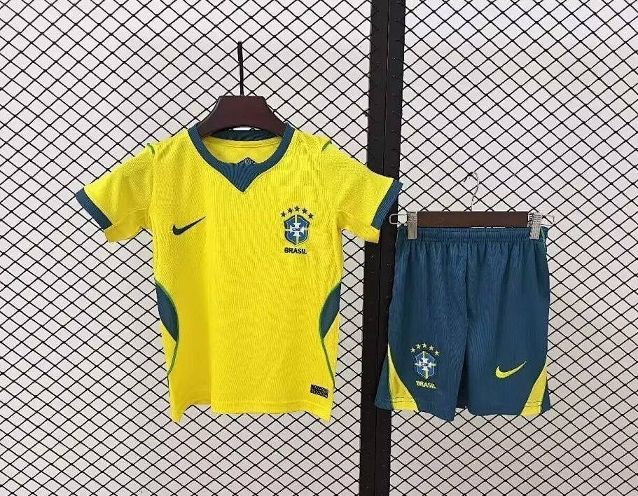 2026 Brazil Home World Cup Football Kids Kit Jersey+Shorts