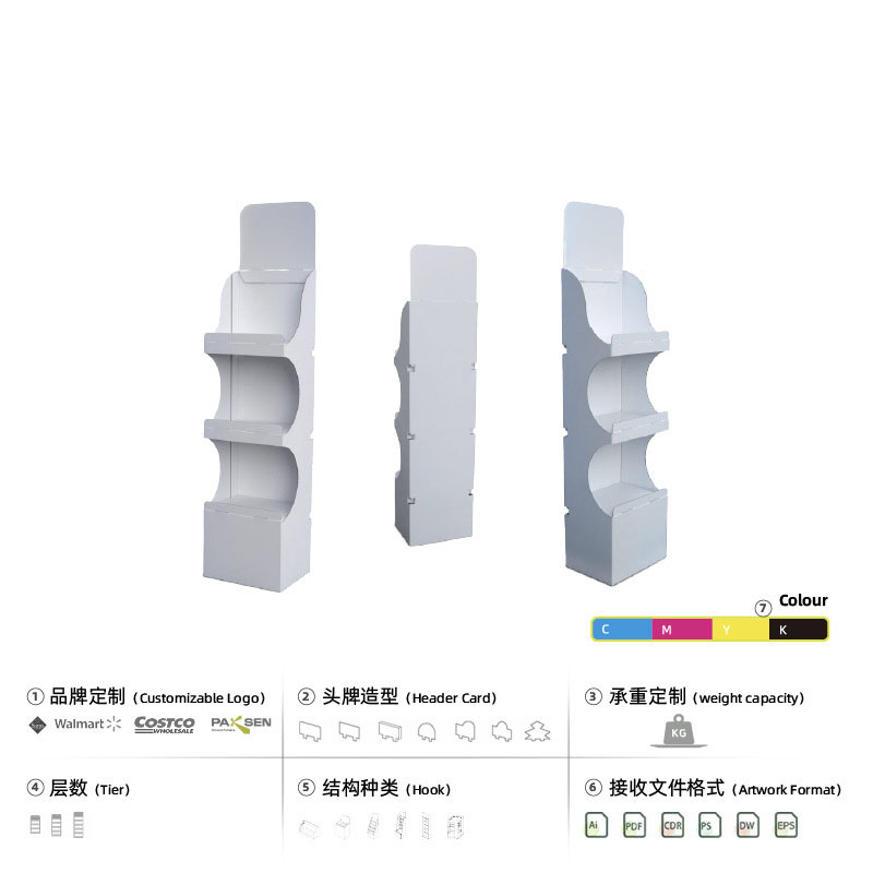 Mobile food display rack with corrugated paper hook display rack