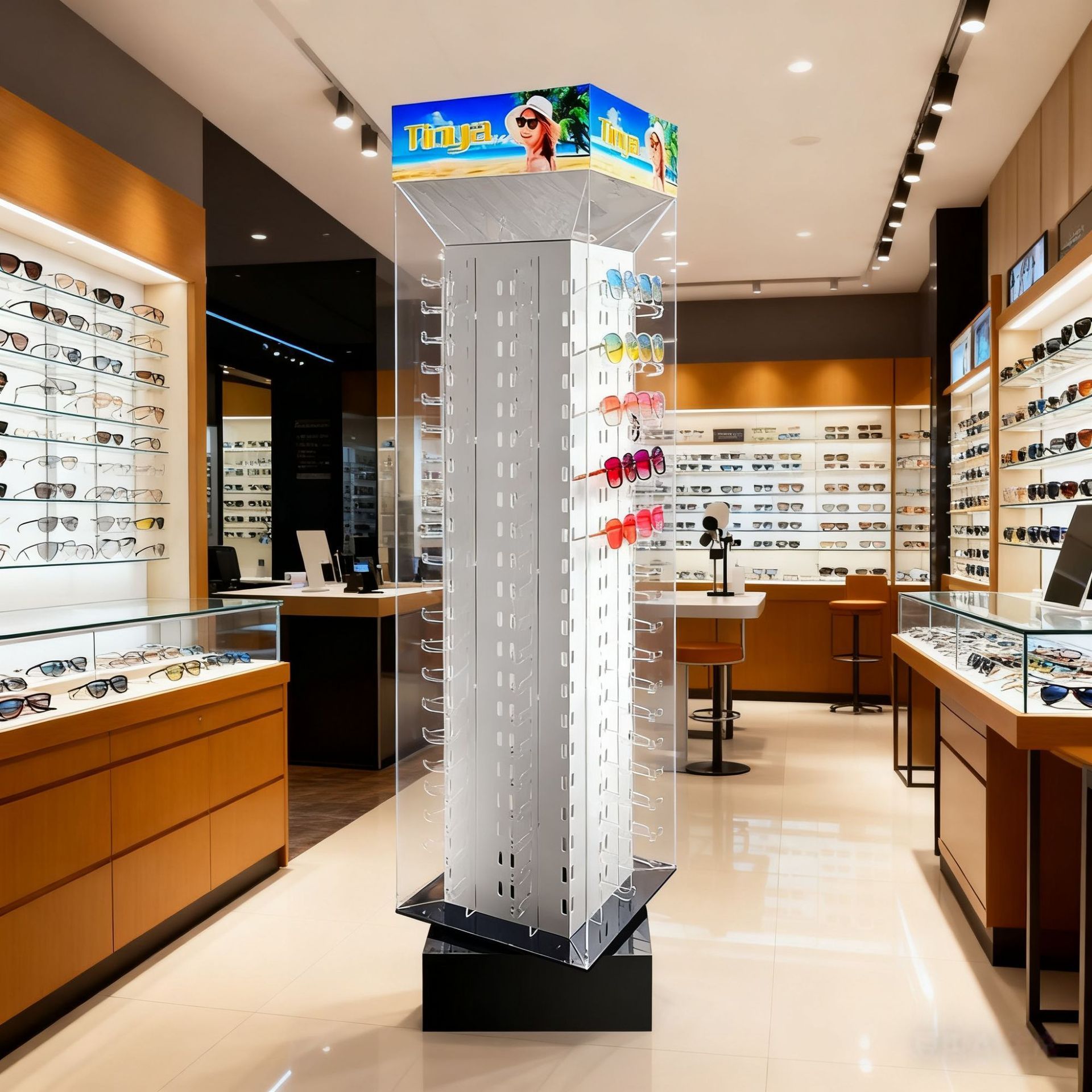 Floor standing transparent rotatable sunglasses display stand