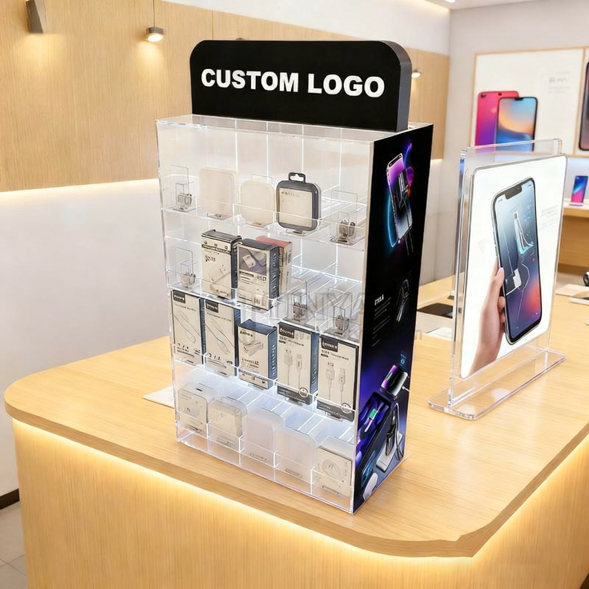 Mobile phone accessory display rack