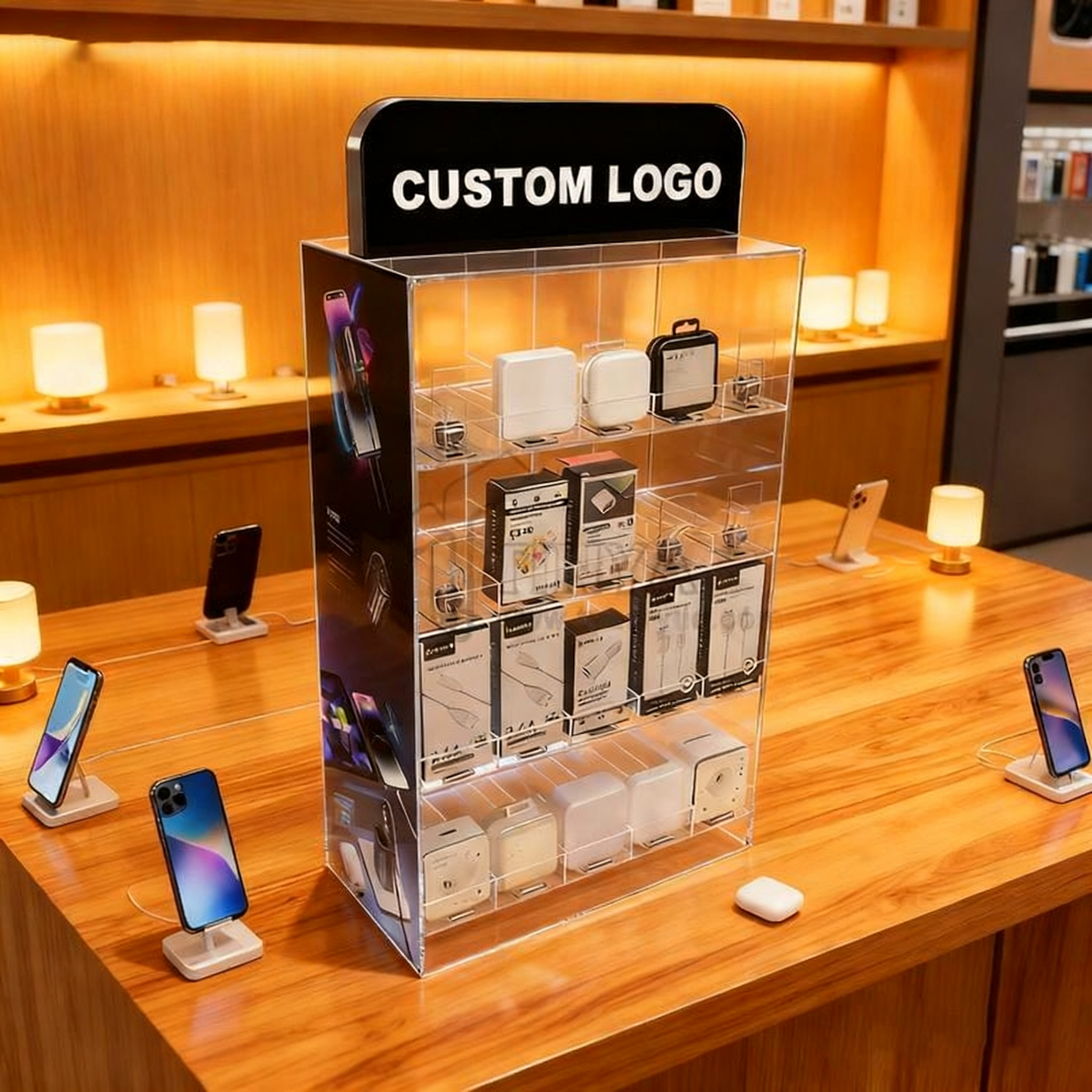 Mobile phone accessory display rack