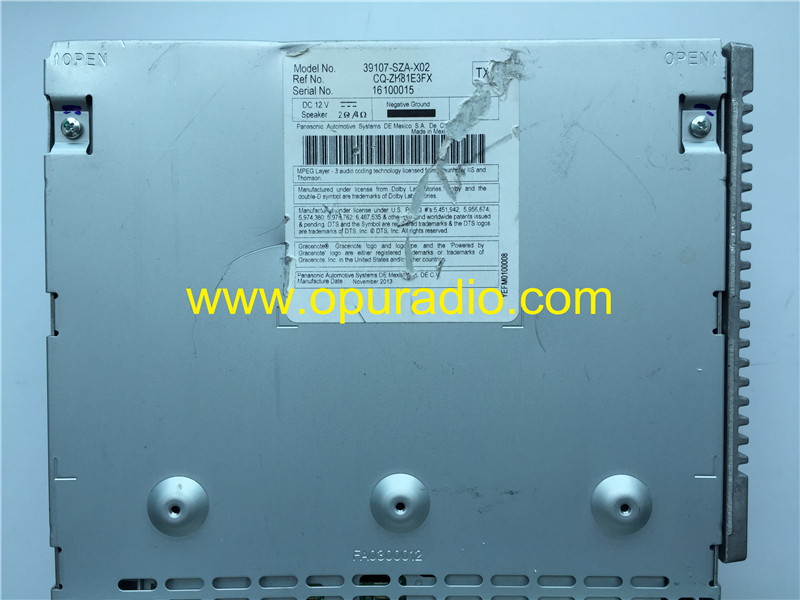39107-SZA-X02 PANASONIC AUTOMOTIVE SYSTEMS CQ-ZH81E3FX CD DVD Player AM FM USB AUX Phone car radio for Honda Acura Car Navigationg GPS MAP Media 2013-