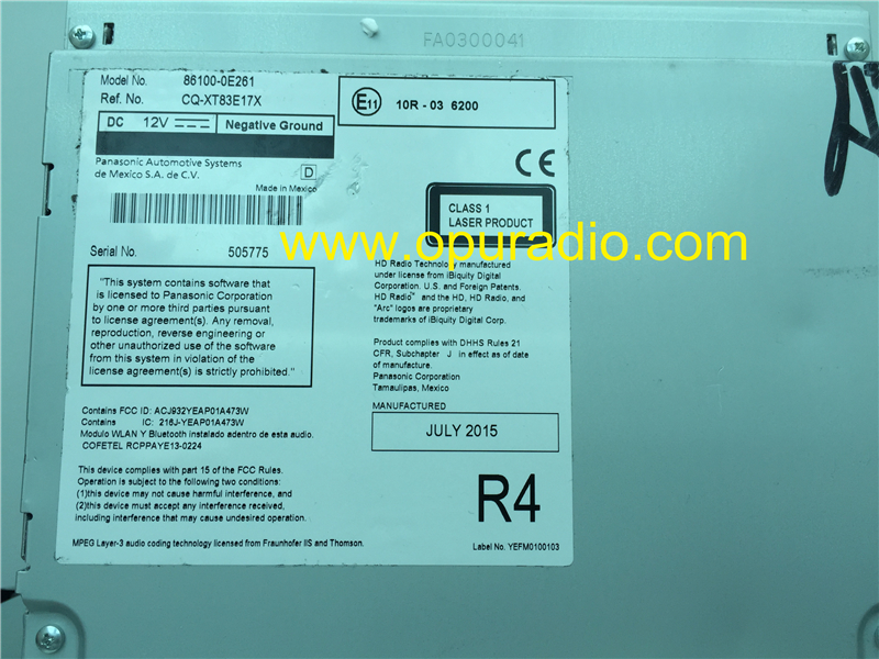 Panasonic Automotive systems 86100-0E261 CQ-XT83E17X HD Radio
