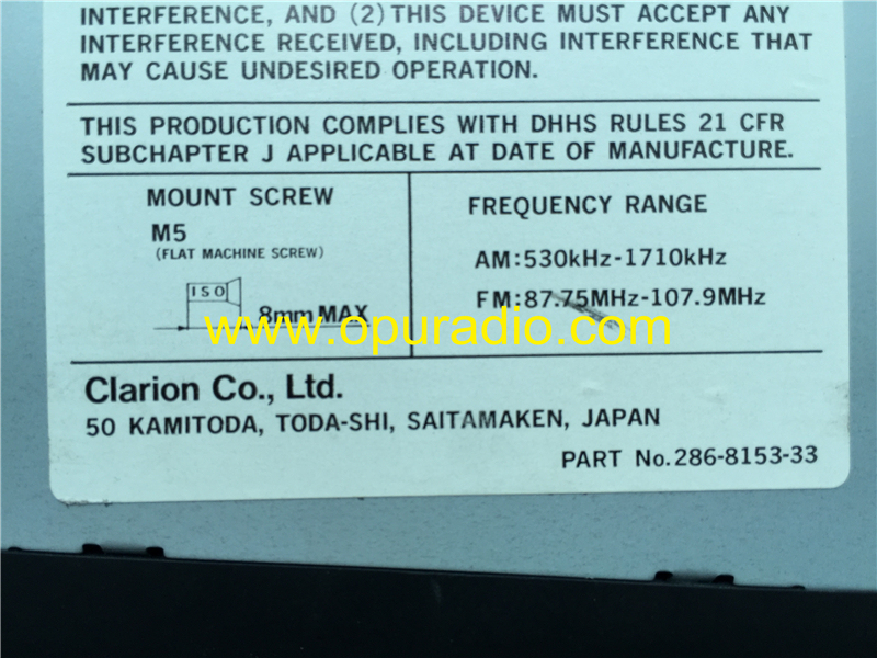 NISSAN PN-2273N Clarion single CD player for Maxima Pathfinder 1998-2001 Altima PN-2261 Receiver Audio 2000-2002 Infiniti G20 QX4 Stereo Radio AM FM