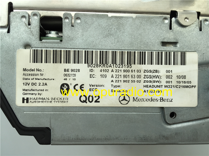 HARMAN BECKER AUTOMOTIVE SYSTEMS BE9028 6 CD/DVD changer Headunit W221/C216MOPF A2219006103 Navigation Radio for Mercedes-Benz W221 S class 2010-2012 
