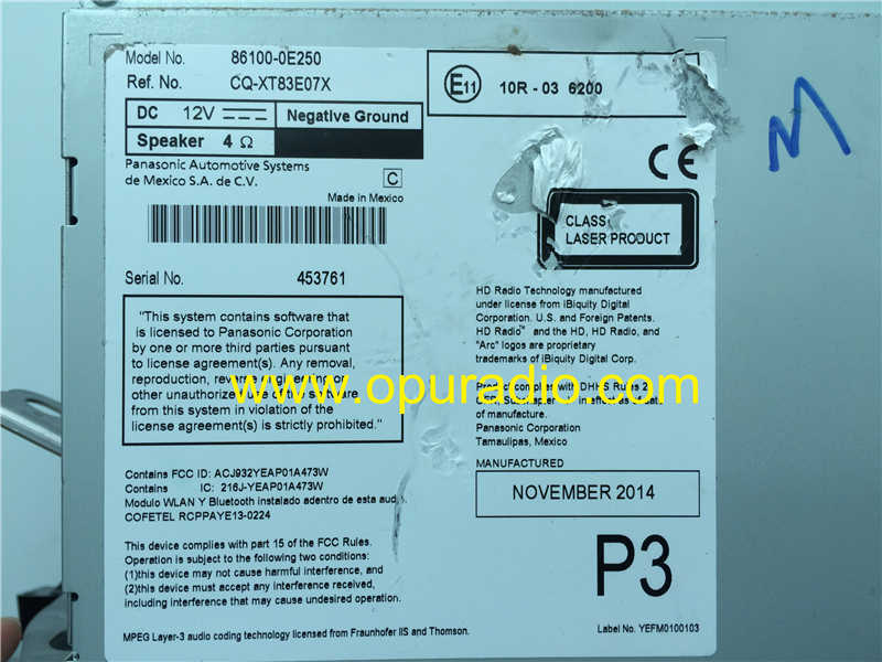 Panasonic Automotive Systems 86100-0E250 CQ-XT83E07X HD Radio Audio APPS Phone MAP Micro SD Card JBL greenEdge 57064 for 2014 Toyota Highlander Hybrid
