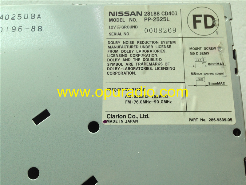 NISSAN 28188 CD401 Cassette CD player Clarion PP-2525L 6 CD changer 286-9839-05 for NISSAN Z33 350Z car radio Japan version BOSE sounds systems AM FM