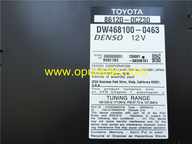 100% Brand new TOYOTA 86120-0C230 JBL Radio Receiver CD player BE7013 for Sequoia 08-09 Tundra car navigation GPS Bluetooth DENSO audio WMA MP3 DW4681