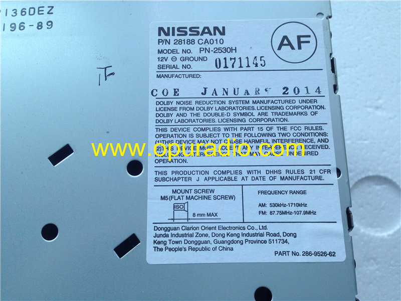 100% Brand new Nissan 28188 CA010 Clarion PN-2530H 6 CD Changer head unit for Murano 2003-2006 6Cyl 3.5L car AM-FM CD Cassette player BOSE sounds sys