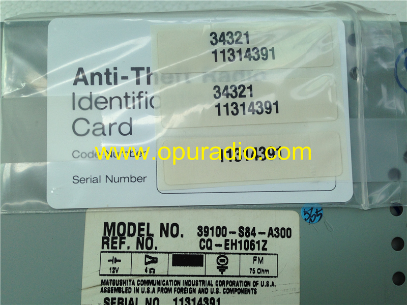 39100-S84-A300 CQ-EH1061Z Matsushita 6 disc CD Changer car radio including code for Honda Accord Civci CR-V Odyssey