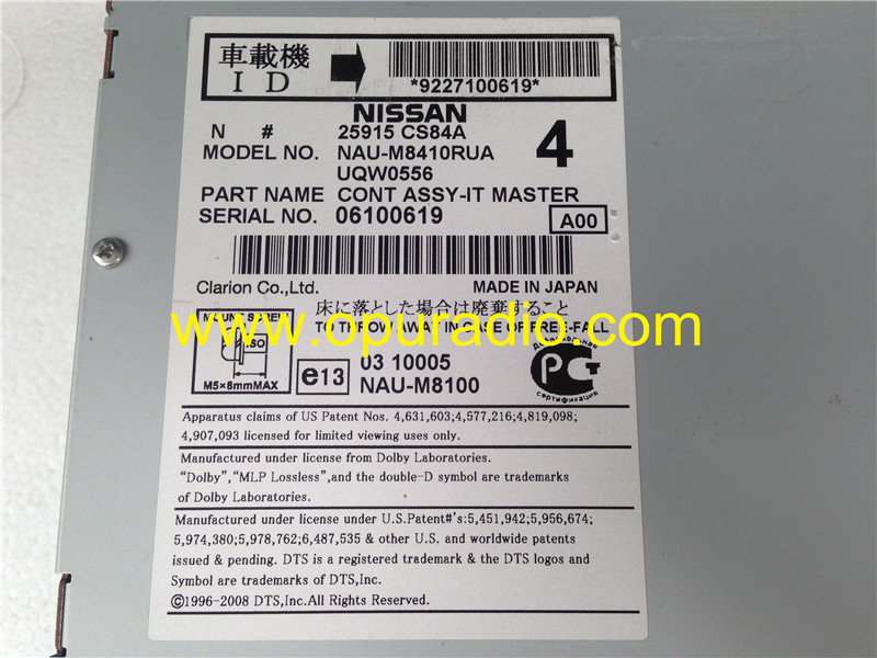 Nissan 25915 CS84A Model NAU-M8410EUA CONT ASSY-IT MASTER Clarion CD Navigation HDD unit GPS MAP TEL for Nissan Infiniti car radio audio