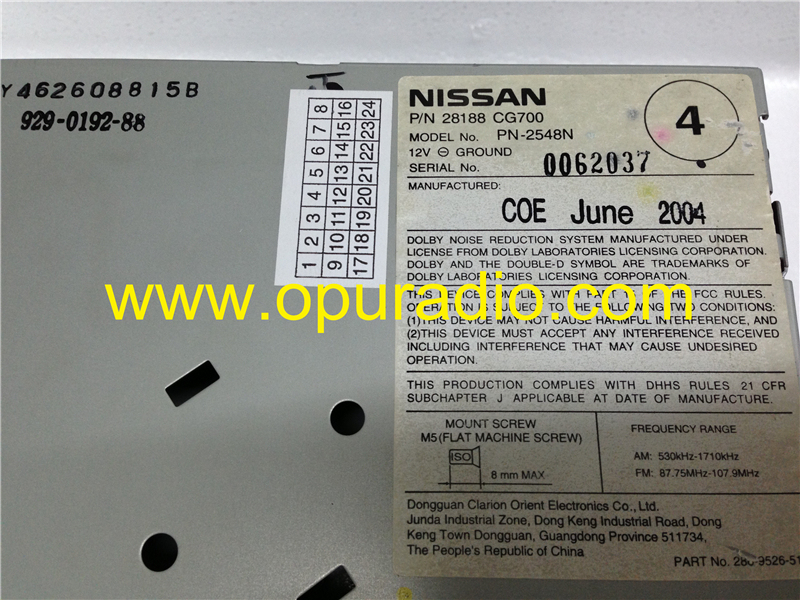 Nissan PN-2548N PN-2530H clarion 6 CD changer radio for Infiniti FX35 FX45 BOSE car radio sounds systems