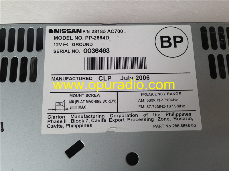 Nissan 28185 AC700 28185 AC705 Bose 6 Disc CD changer with MP3 Player radio OEM Factory for Infiniti G35 Coupe 2005 2006 2007 Clarion PP-2664D PP-2665