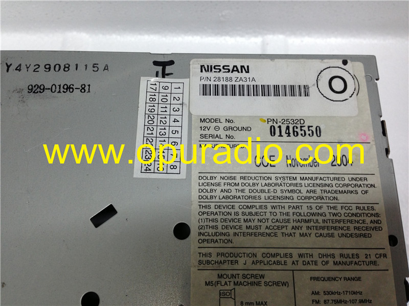 clarion 6 disc CD changer 2004-2006 OEM Nissan Maxima Bose Radio Cd Cassette 28188-ZA31A PN-2532D