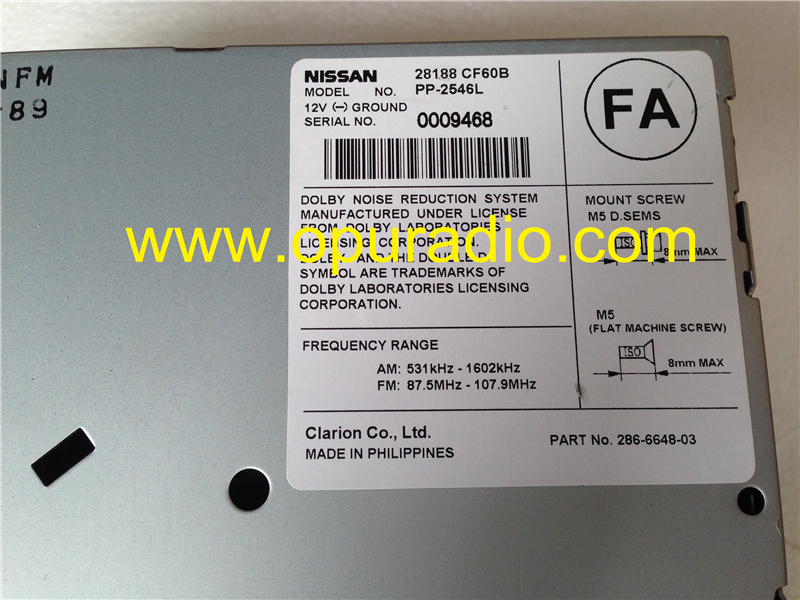 BOSE 6 CD changer Nissan 28188 CF60B for Nissan 350Z car radio PP-2546L clarion 286-6648-03 audio Russian