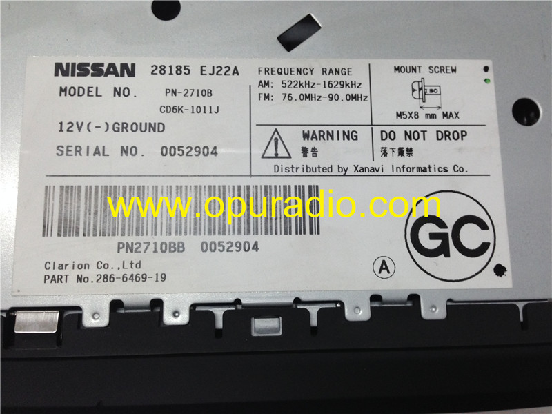 Nissan 28185 EG300 EG200 EG100 EJ22A EJ21A Clarion 6 disc CD changer PN-2710B PN-2700B PN-2711B Nissan Fuga 2005 3.5L car radio