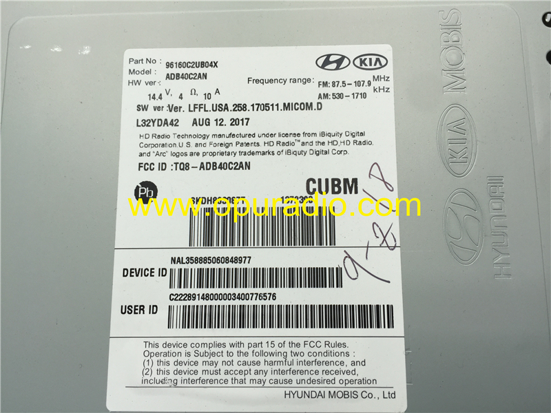 96160C2UB04X ADB40C2AN Hyundai KIA MOBIS Car navigation Bluetooth APPS Phone Bluelink Car play 2017-2019