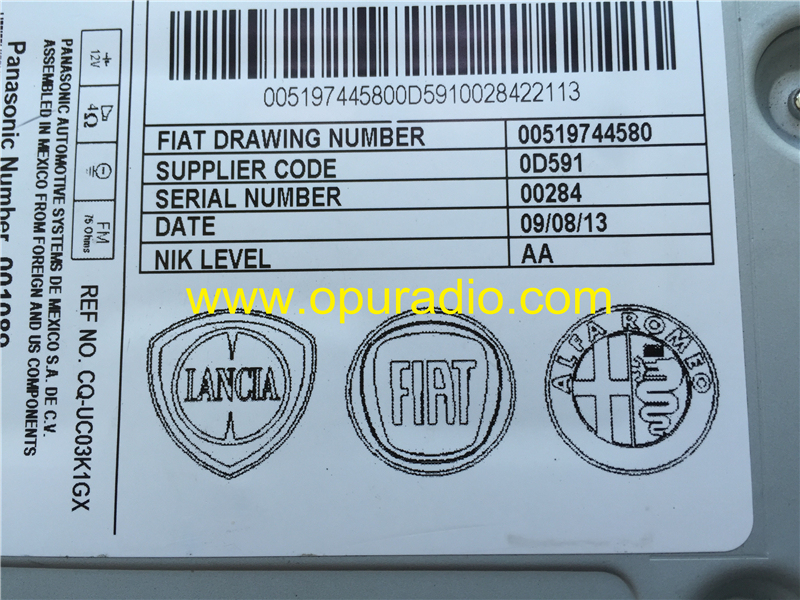 FIAT 00519744580 RADIO UNIT for LANCIA ALFA ROMEO  FIAT FREEMONT car navigation GPS MAP Audio Media Phone Europe