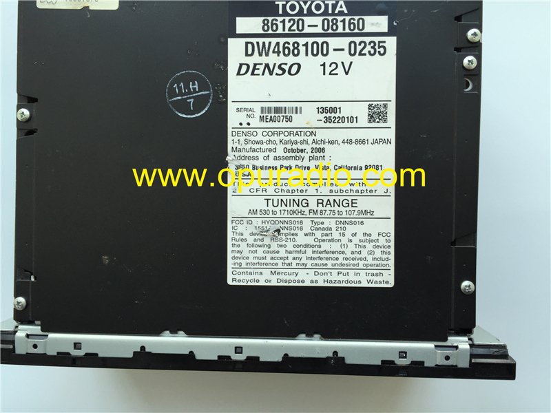 TOYOTA 86120-08160 4 CD changer Navigation radio for 2004-2010 Sienna car player MAP GPS Audio Phone JBL E7007 without faceplate Perfect working