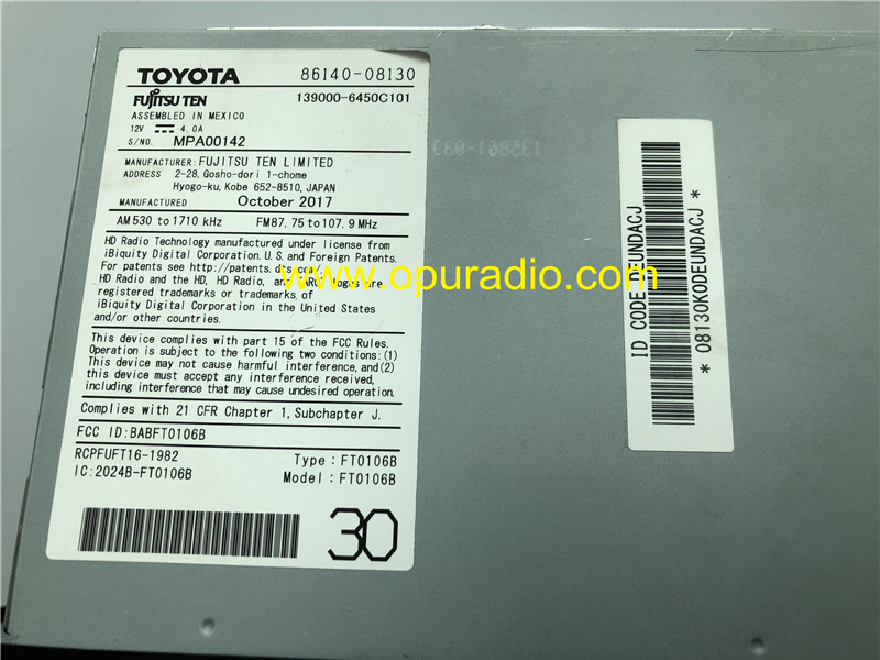 2018 TOYOTA Sienna 86140-08130 Fujitsu ten car Audio Phone APPS HD Radio Sirius XM USA Canada Version
