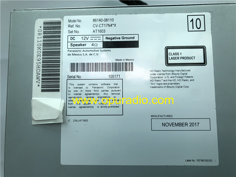 Panasonic Automotive 86140-08110 None JBL for 2018 Toyota Sienna car Audio MAP APPS SiriusXM HD Radio