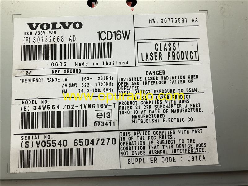 1CD16W ECU ASSY 30732668 Mitsubishi CD Player for 2004-2007 Volvo V50 car radio