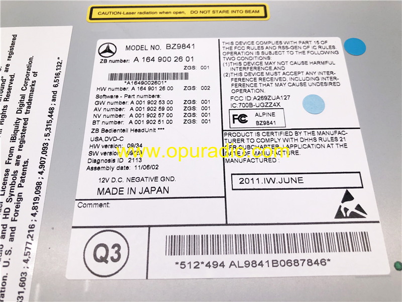New Alpine BZ9841 6 DVD Changer Head Unit A1649002601 for 08-12 Mercedes Benz W164 X164 GL ML Class car Navigation USA