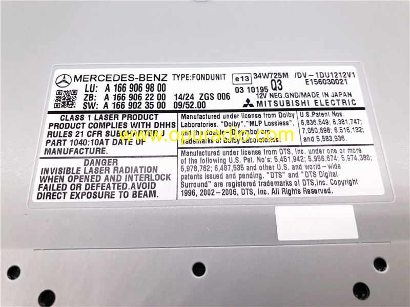 A1669069800 DVD Video Player for Mercedes Benz ML GL W166 X166 E Class W212 Rear Entertainment