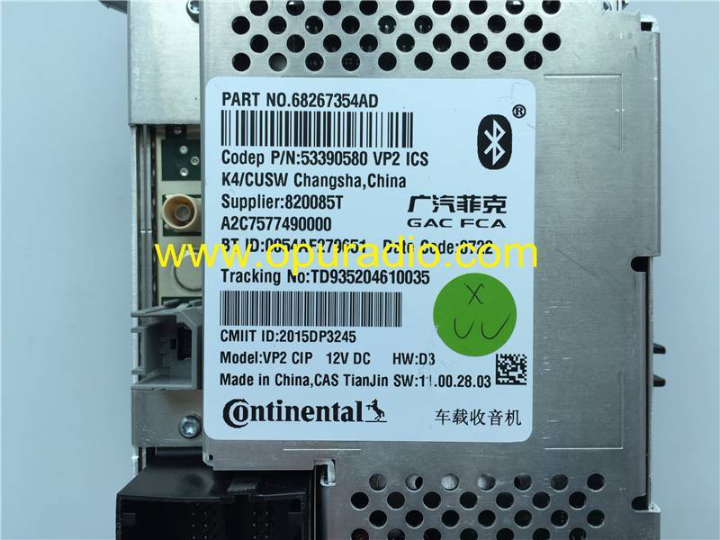 Continental VP2 CIP Radio Phone Compass Climate Uconnect Bluetooth for 2015 2016 Jeep Chrysler car audio Tuner Range AM 531 to 1602KHz FM 87.0 to 108.